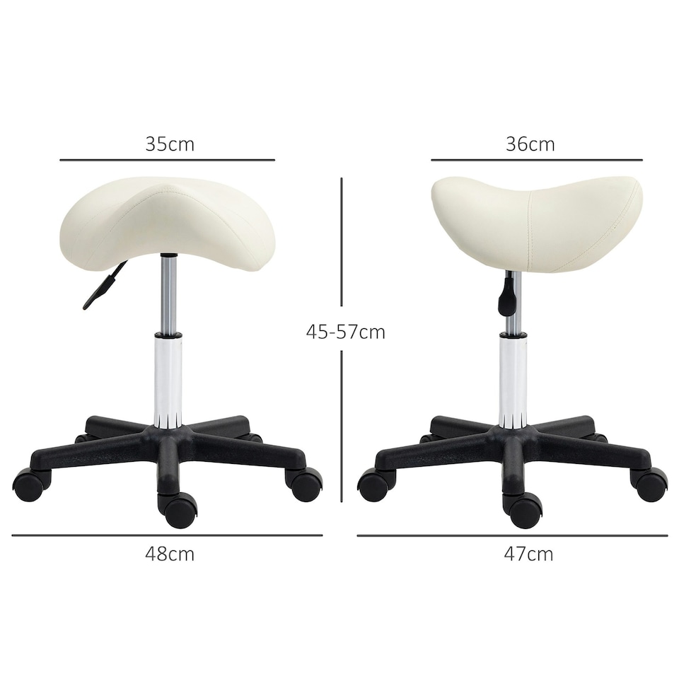 image 1 of HOMCOM Saddle Stool Adjustable Rolling Salon Chair for Massage Spa Beauty White