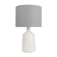 Ripple - Off White Ribbed Ceramic Table Lamp with Grey Fabric Shade White | Grey