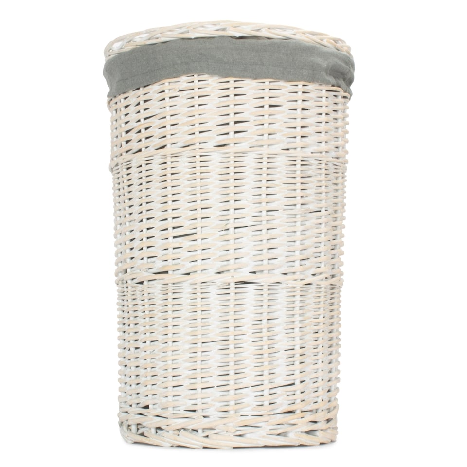 image 1 of Small Round White Wash Laundry Hamper with Grey Sage Lining | Grey | Grey