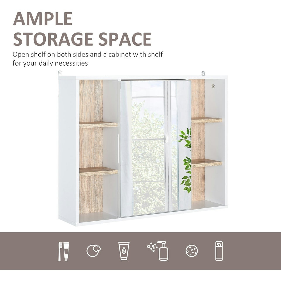 image 1 of HOMCOM Wall Mounted Bathroom Storage Cabinet w/ Mirrored Door, Adjustable Shelf