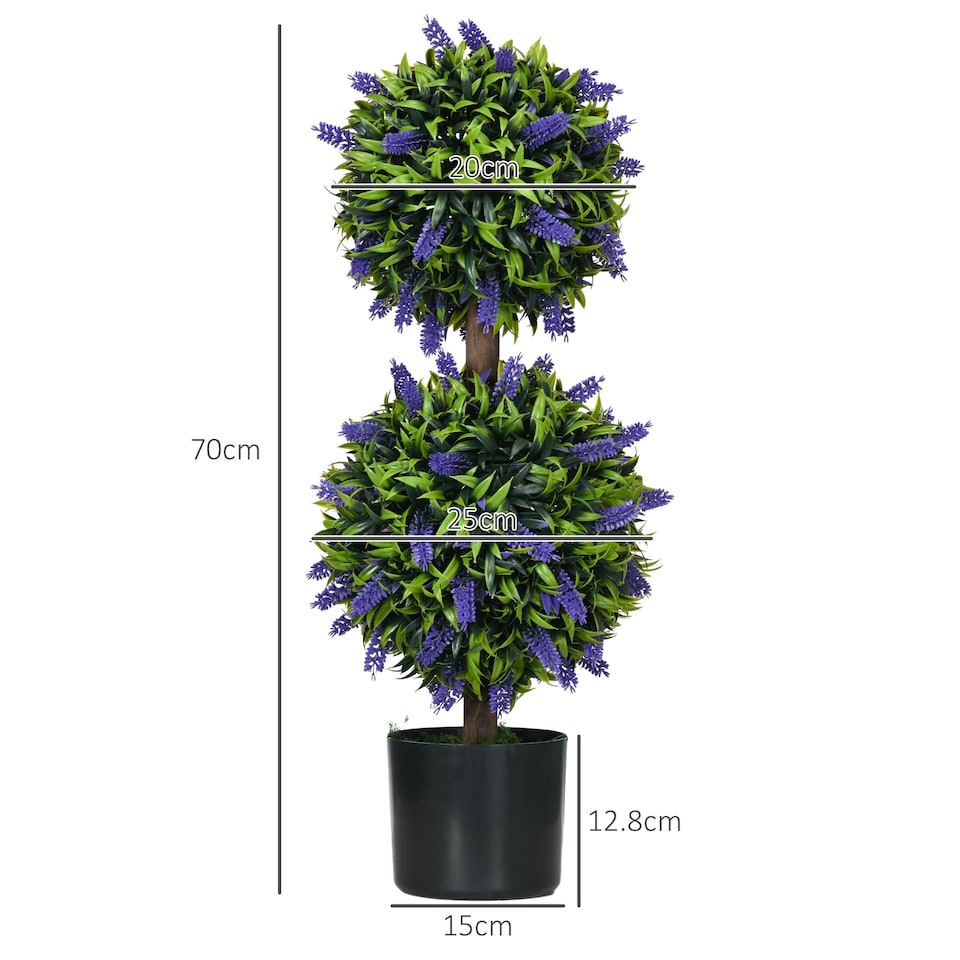 image 1 of HOMCOM Set of 2 Decorative Artificial Plants Ball Trees with Lavender Flowers in Pot Fake Plants for Home Indoor Outdoor Decor, 70cm, Green