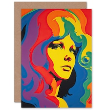 Colourful 1960s Retro Psychedelic Rainbow Woman Portrait Greeting Card