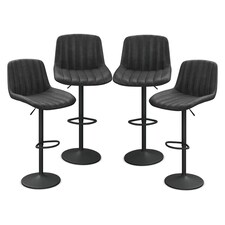 PU Leather Bar Stool with Fluted Back Height Adjustable, 360 Swivel, Backrest & Footrest | Black | Black & Set of 4 | 4