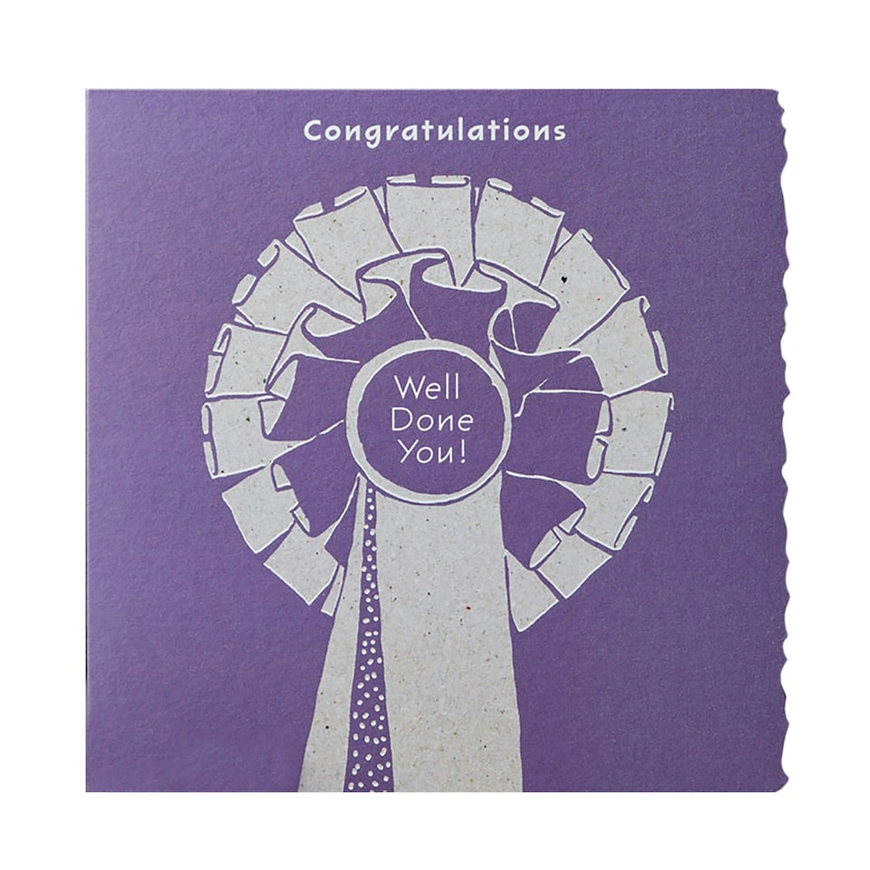 image 1 of Deckled Edge Colour Block Pony Greetings Card - Congratulations Well Done You - Rosette (Purple) - One Size