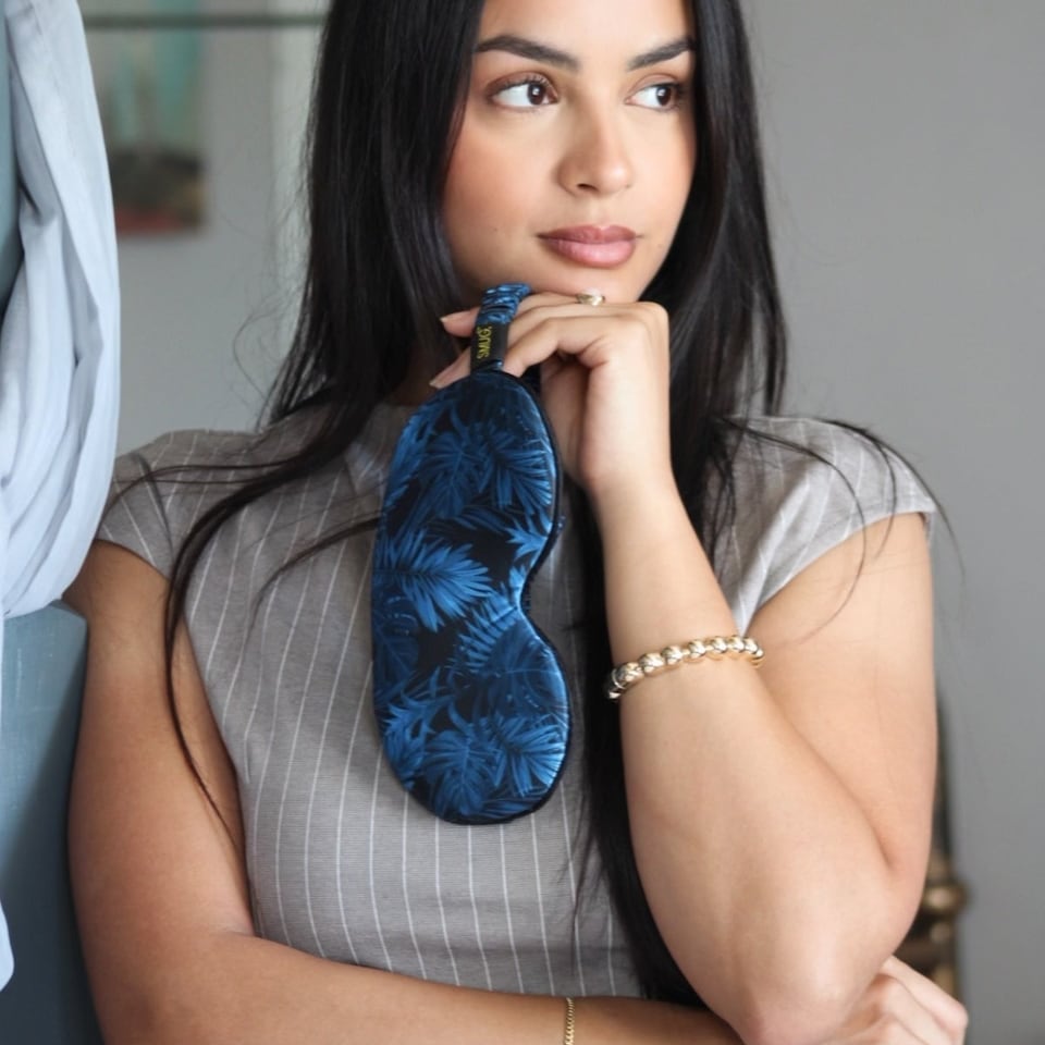 image 1 of SMUG Cloud Padded Satin Sleep Mask - Palm Noir Print