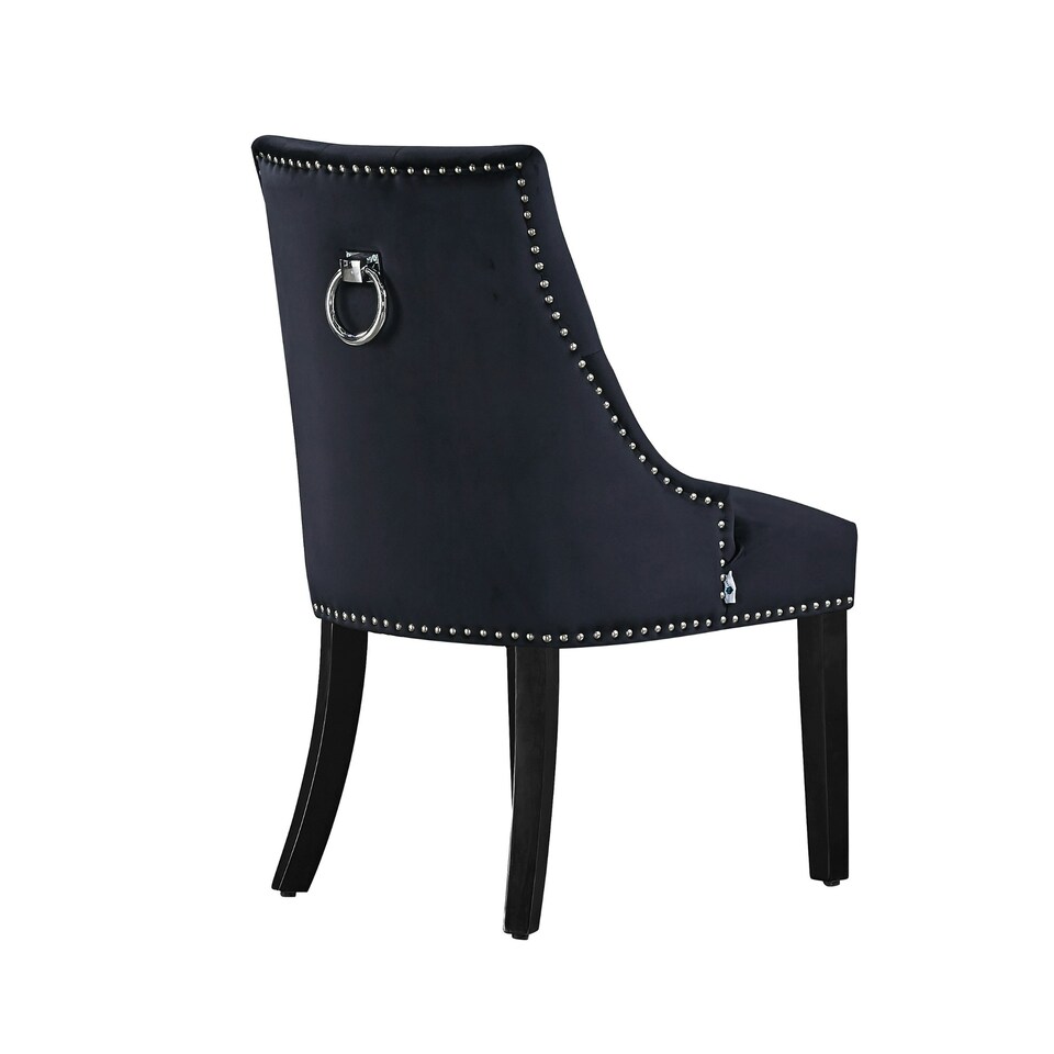 image 1 of Set of 2 Velvet Dining Chairs Ergonomic Scoop Knockerback & Button Tufted Wood Legs Black