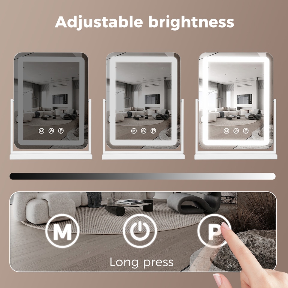 image 1 of Emitto Hollywood Mirror Vanity Makeup Mirror with Light 360°Rotation Tabletop