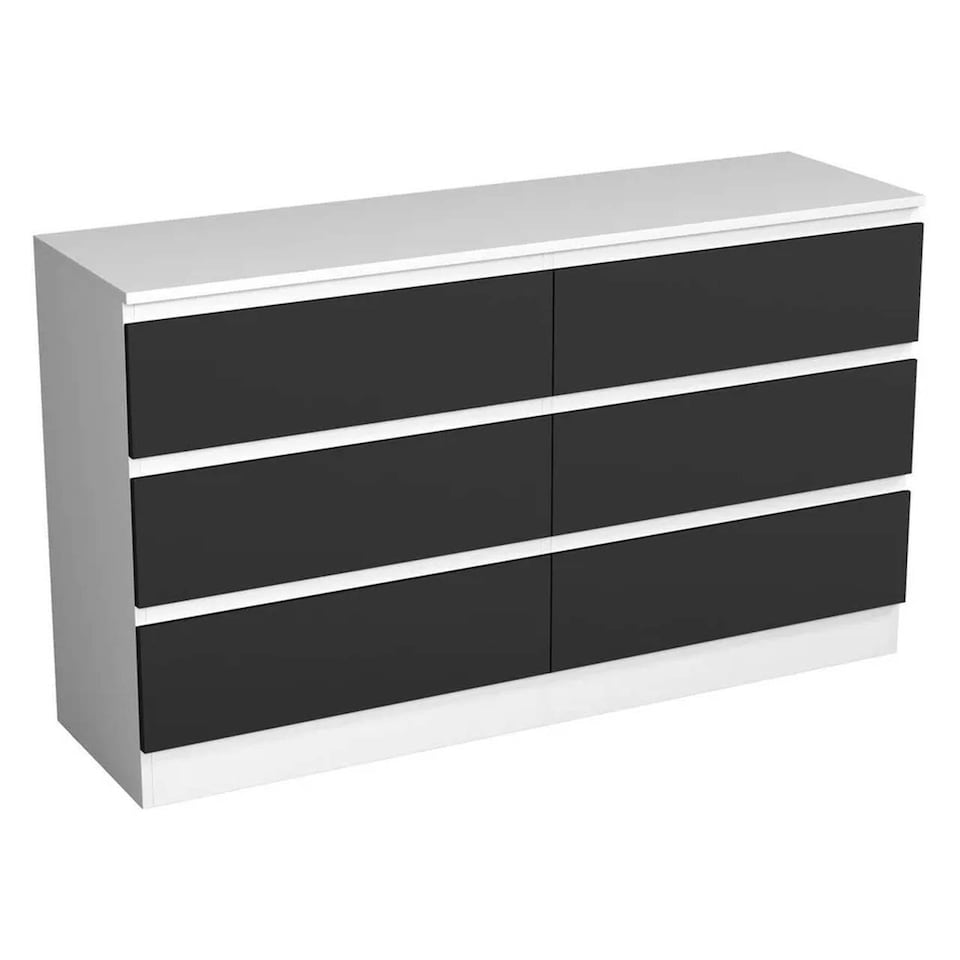 image 1 of Minimalist Chest of 6 Drawers - 68.6x120x35cm | White | White & Black | 1