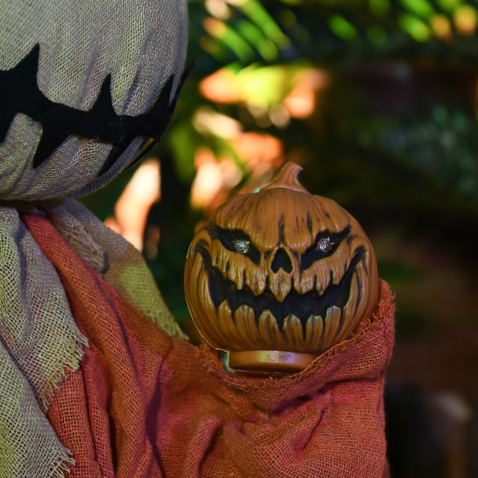 image 1 of HOMCOM 77cm Outdoor Halloween Decoration Scarecrow, Standing Scarecrow Prop Life Size with Sound and Motion Activated, Light Up Eyes, Howling Sound, Posable Arms, Moving Hands