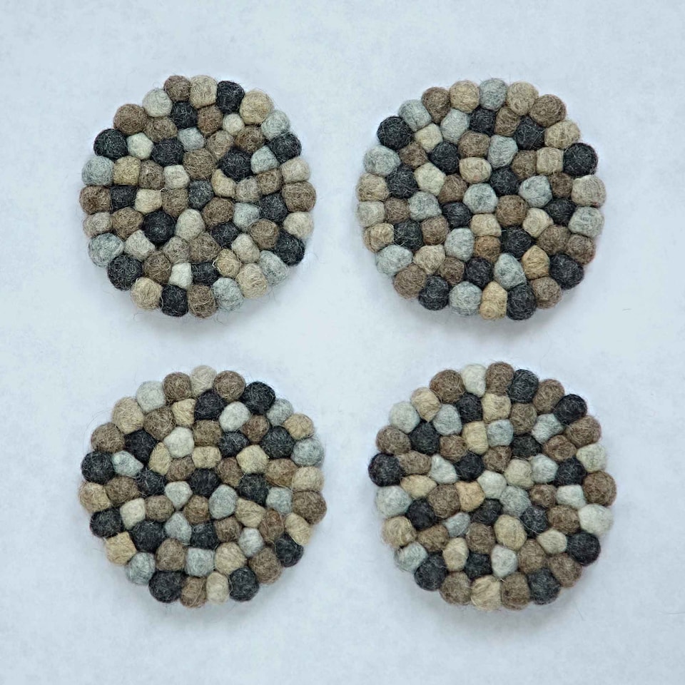 image 1 of Set of 4 Handmade Felt Ball Coasters