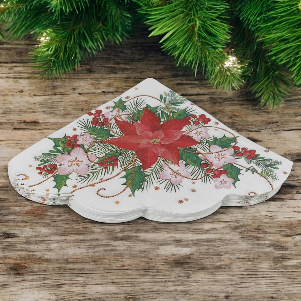 image 1 of Christmas Novelty Napkins Table Decoration Round Xmas Decor Floral Mix Pack | Multi | Mix Pack of 24