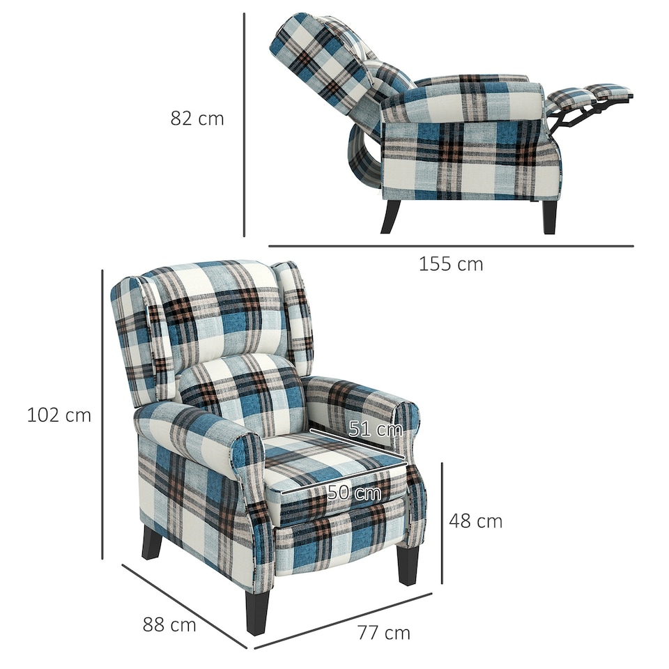 image 1 of HOMCOM Recliner Chair for Living Room Wingback Chair with Padded Armrest Blue