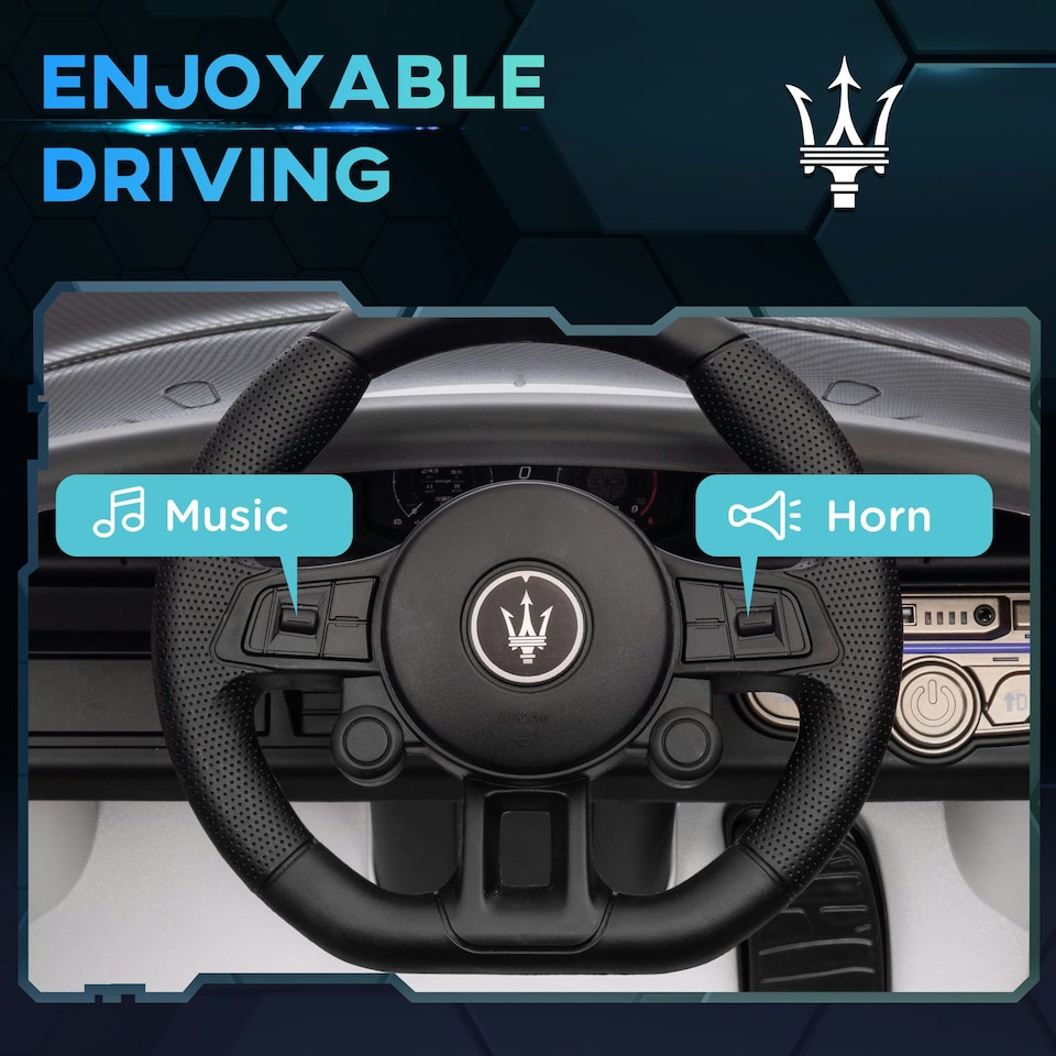 image 1 of AIYAPLAY Maserati GT2 Licensed 12V Electric Ride on Car w/ Remote, White