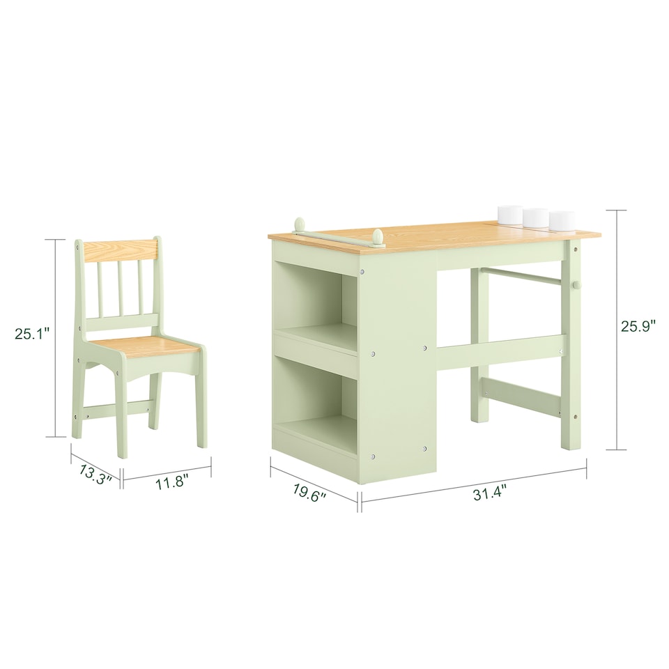 image 1 of SoBuy Kids Desk and Chair Set with 2 Shelves & Paper Roll Holder, Green, 31.4x19.6x25.9 in, 15.3 kg - KMB60-GR