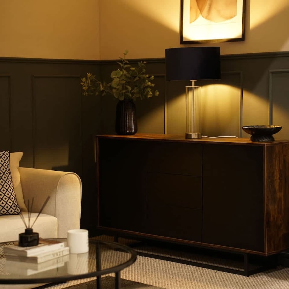 image 1 of ValueLights Balan Brushed Chrome Table Lamp Black Velvet Shade and Bulb
