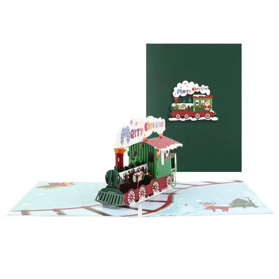 image 1 of Snowy Journey with Colorful Train 3D Pop Up Christmas Card