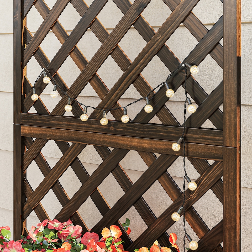 image 1 of Outsunny Flower Stand Plant Shelf Outdoor Pine  Trough Planter, Carbonised