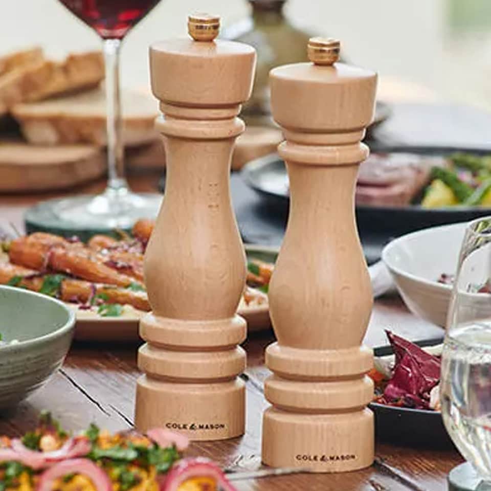 image 1 of Cole & Mason London Beech Wood Salt & Pepper Mill Set 220mm