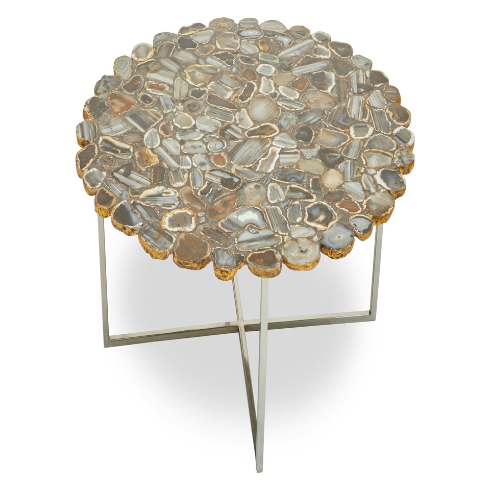 image 1 of Interiors by Premier Distinctive Agate Coffee Table With Cross Base, Modern Silver Finish Decorative Table, Multi