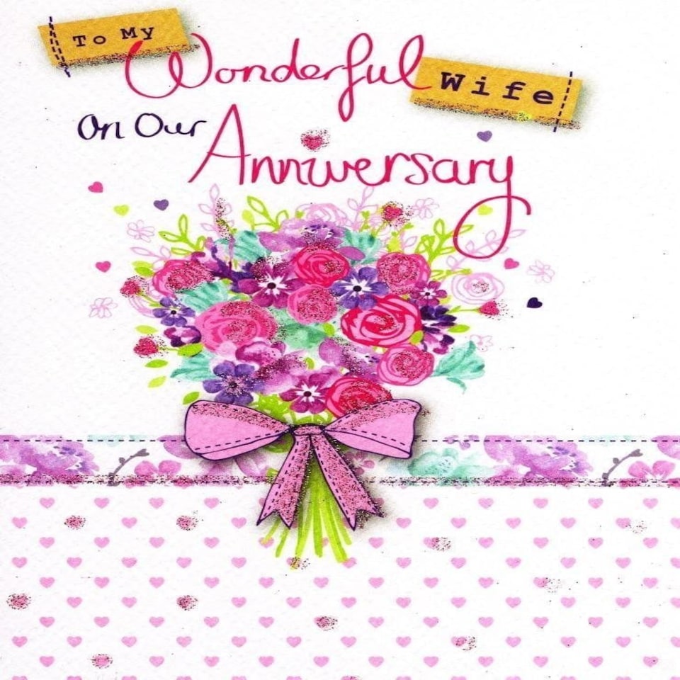 image 1 of Wife On Our Anniversary Glitter Flittered Greeting Card Second Nature Cards
