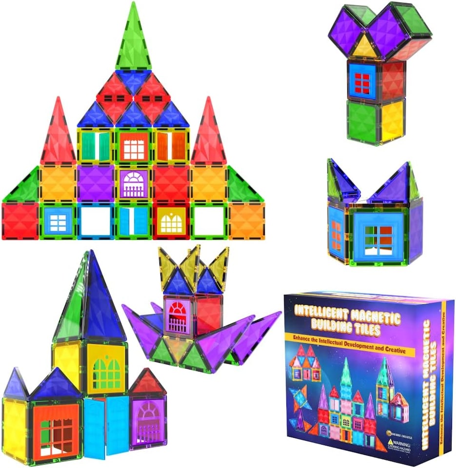 image 1 of Desire Deluxe Magnetic Building Blocks Tiles STEM Toy Set – Kids Learning Educational Construction Toys for Boys Girls Present Age 3 4 5 6 7 Year Old - Gift (42pc)