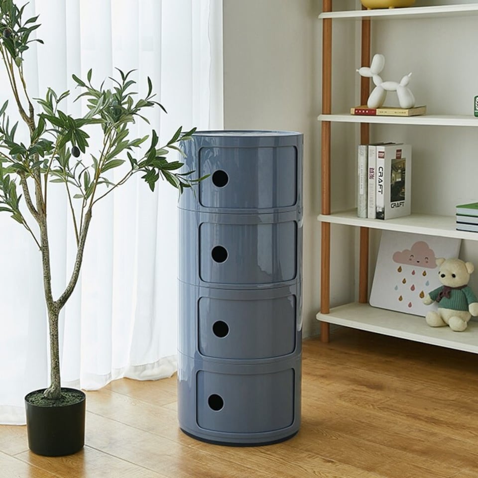 image 1 of Living and Home Cylindrical 4-Tiered Plastic Storage Drawer Unit, Grey