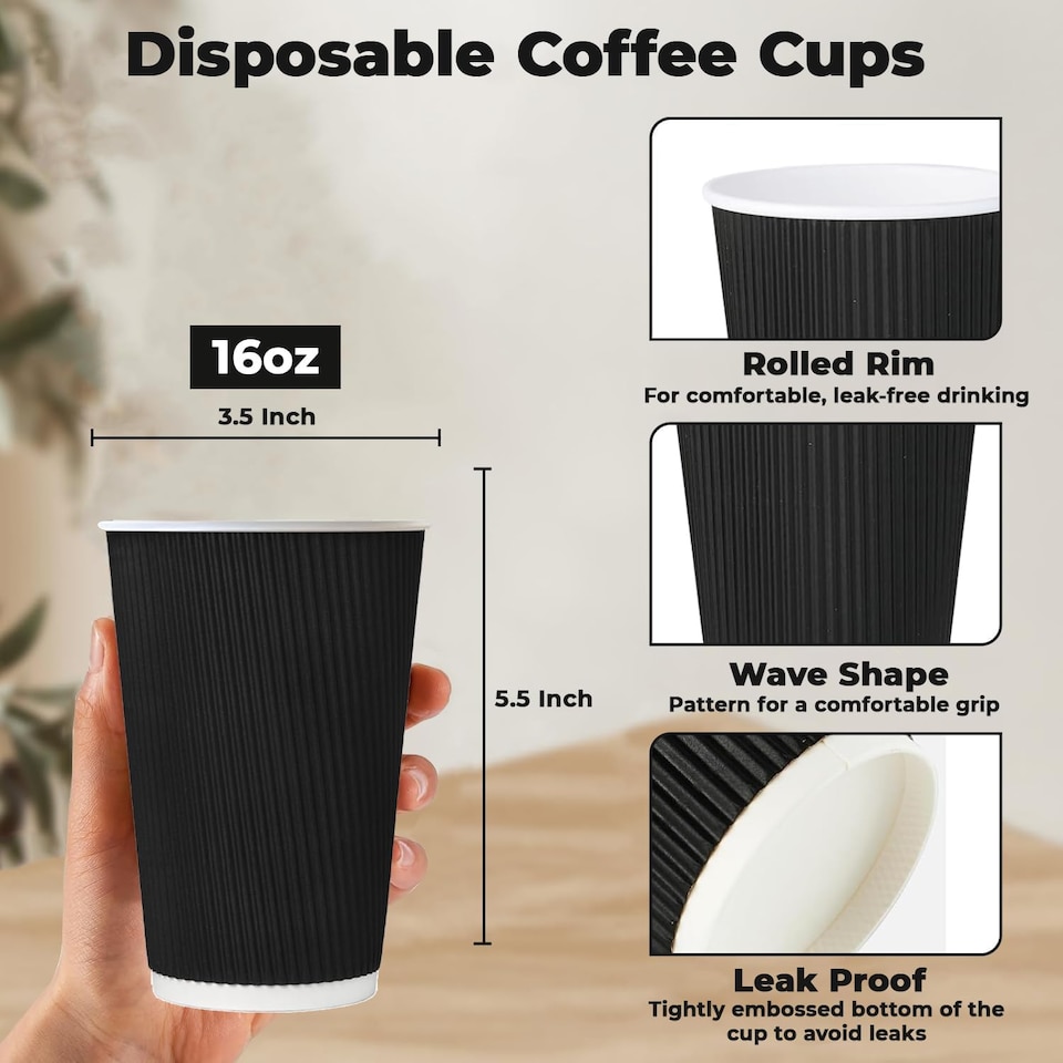 image 1 of ECONX Disposable Coffee Cups 16oz Strong 3-PLY Insulated Takeaway Paper Cup 50pc