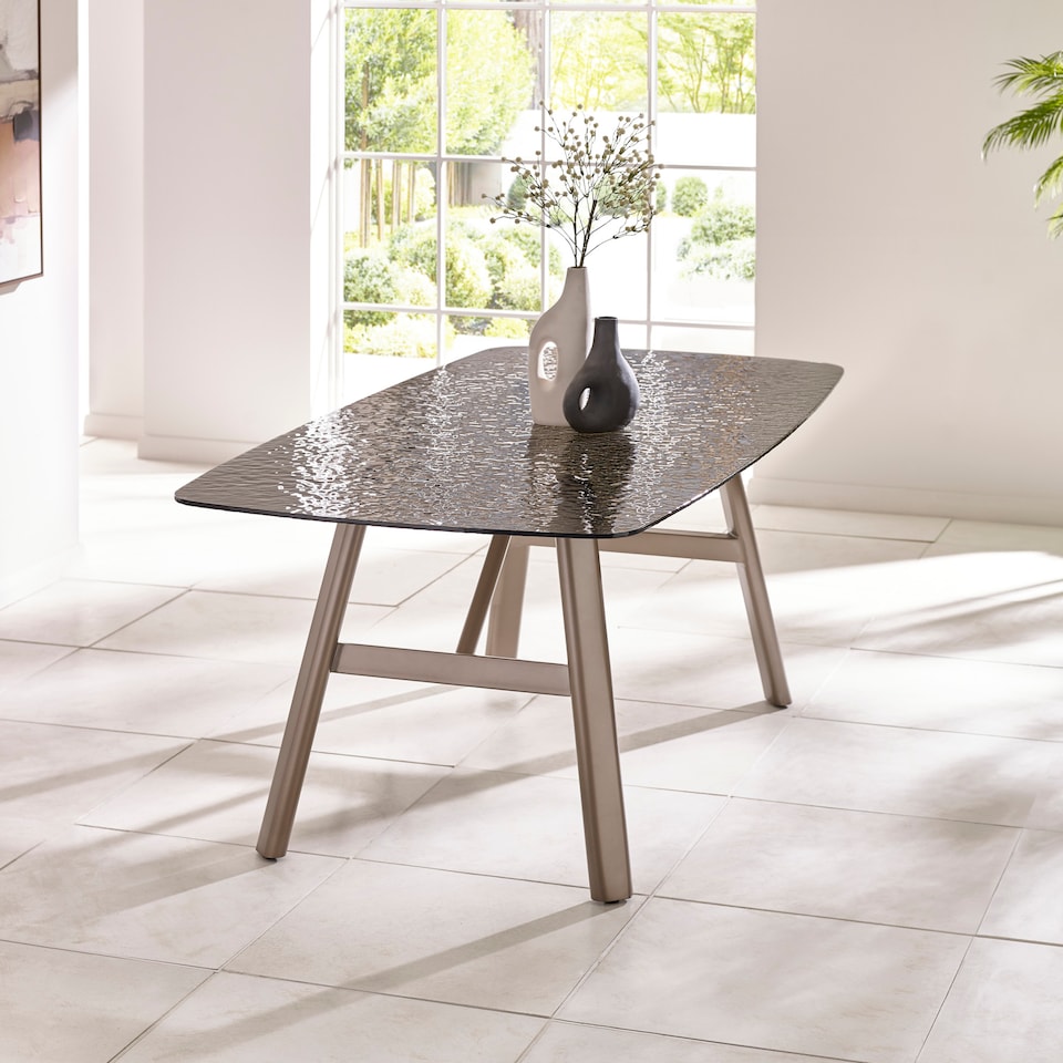 image 1 of Callisto 200cm Rectangular Smoked Bubble Glass Dining Table