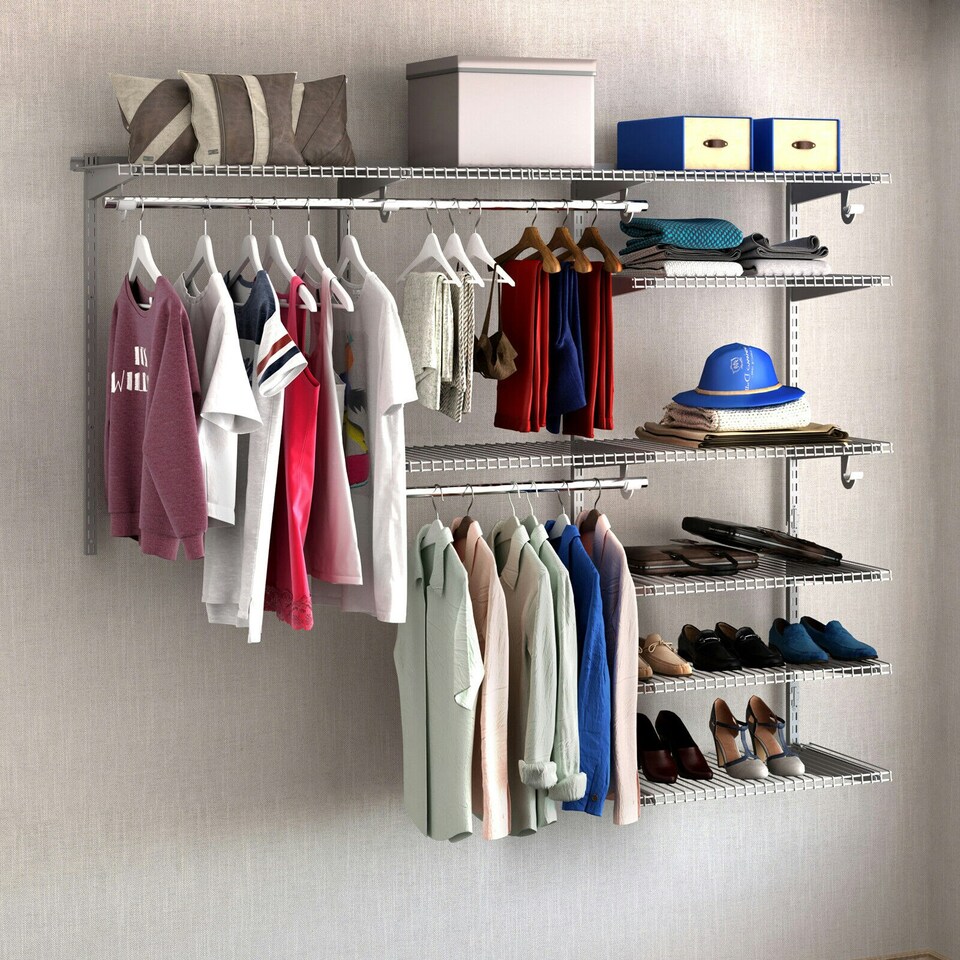 image 1 of COSTWAY Wall Mounted Hanging Storage Organizer Rack Hanging Rod Grey | One Size