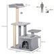 image 4 of PawHut Cat Tree Tower with Sisal Scratching Post Condo 114cm Light Grey