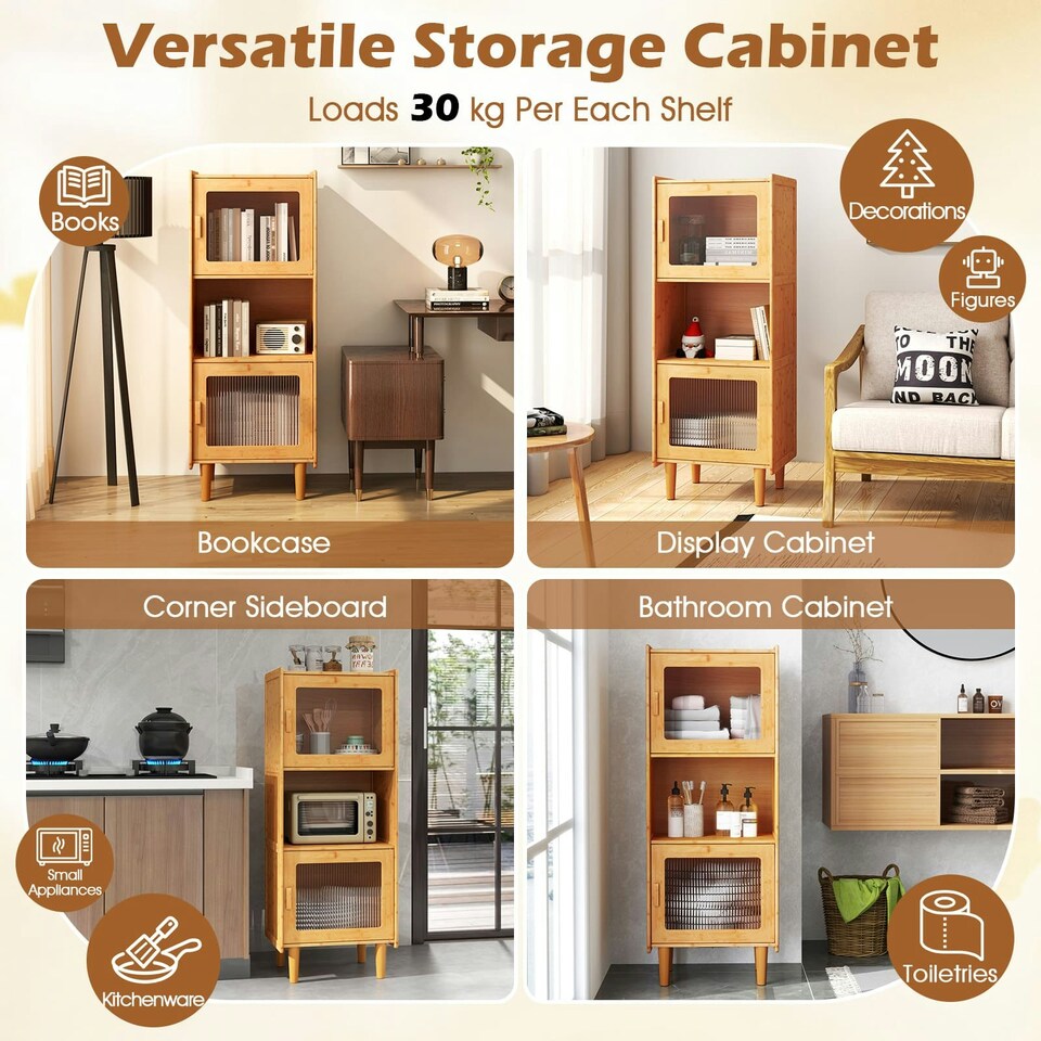 image 1 of COSTWAY Kitchen Sideboard 3-Cube Bamboo Storage Cabinet N/A