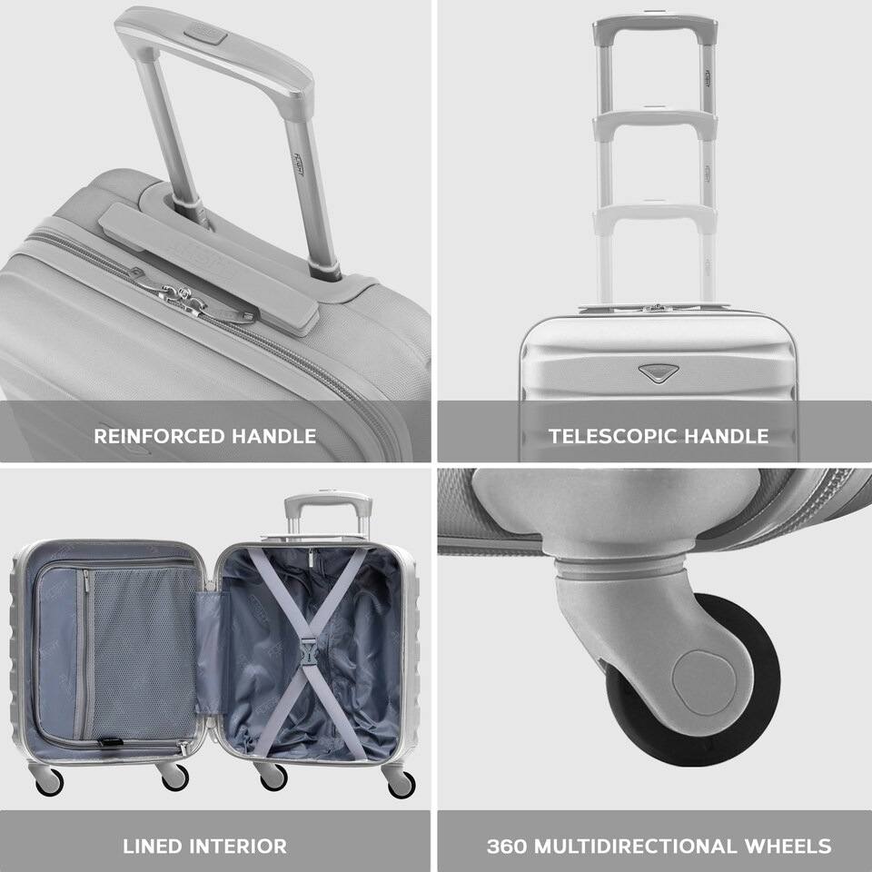image 1 of Flight Knight Suitcase Sets 3 Piece, Large Suitcase, Extra Large Suitcase, easyJet Cabin Bag 45x36x20cm Underseat Carry On, 100+ Airlines Approved - BA, Ryanair | Silver | Silver | Large