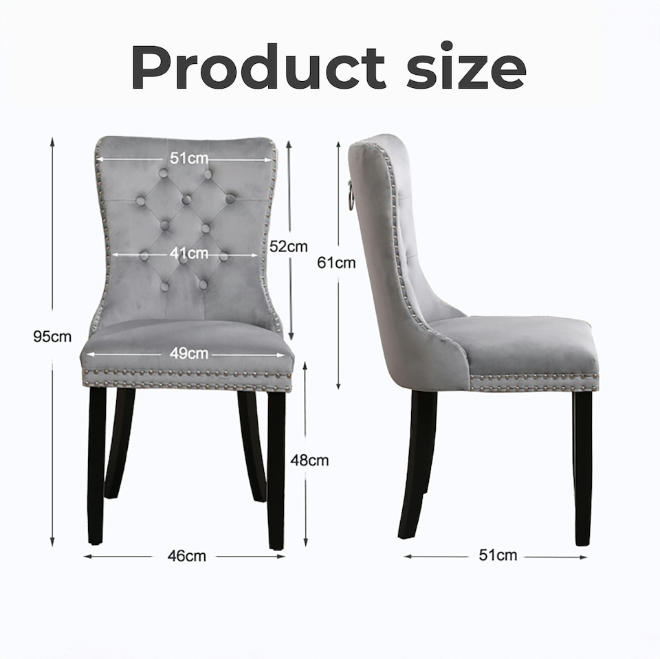 image 1 of Grey Set of Four Studded Velvet Dining Chair with Ring Knocker Detail | Grey | Light Grey