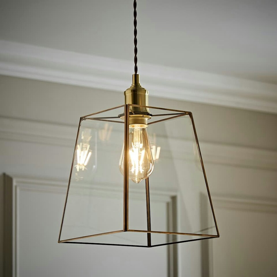 image 1 of ValueLights Susie Glass Pendant Lantern Gold Case Easy Fit Lamp Shade Gold