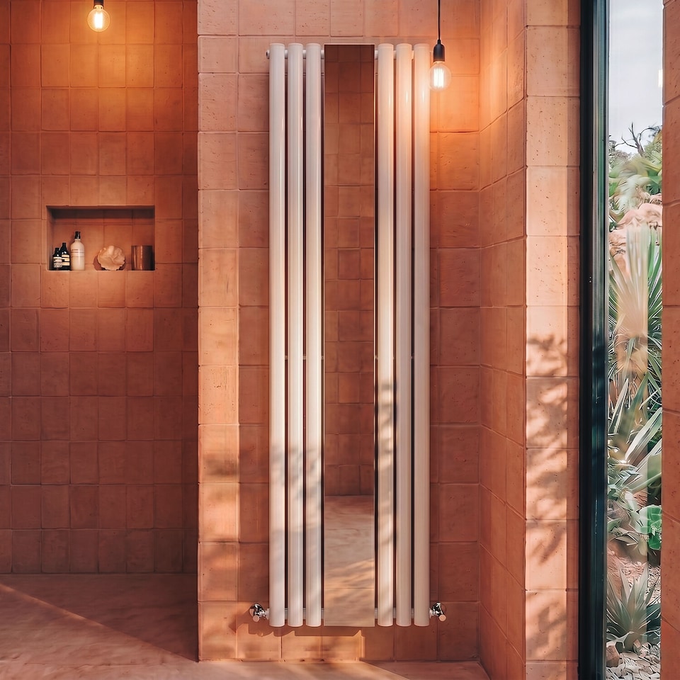 image 1 of Balterley Embrace Vertical Single Panel Radiator with Mirror | White | Gloss White | 1