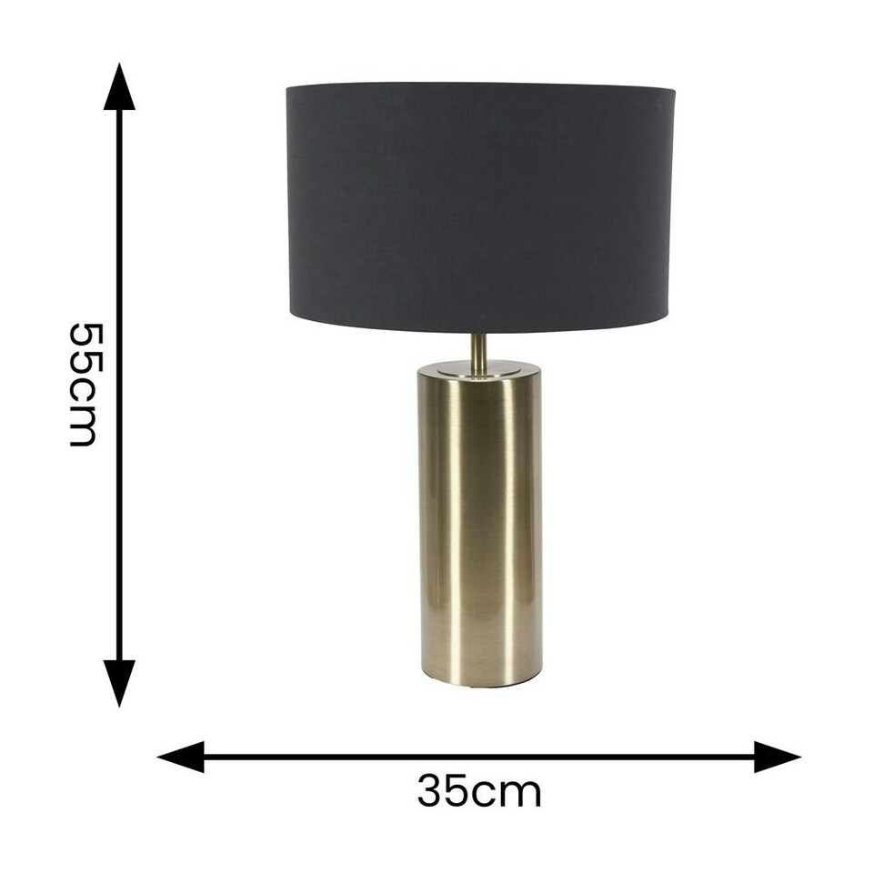 image 1 of ValueLights Lexy Antique Brass Touch Table Lamp with Black Drum Shade