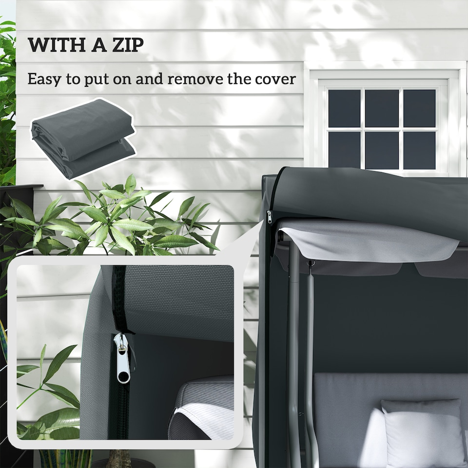 image 1 of Outsunny 3 Seater Garden Swing Cover, Windproof and Anti-UV, Grey