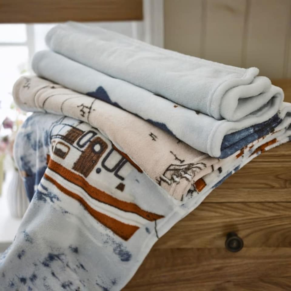 image 1 of Coastal Fishing Village Soft Coral Fleece Printed Throw