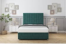 Sloomy Kansas Emerald Plush Divan Bed With Mattress 2 Drawers Footend With 54" Floor Standing Headboard 6' Super King | Green | Emerald | Super King | 1
