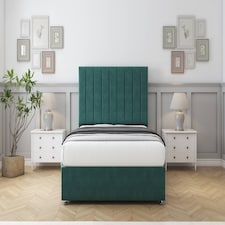 Sloomy Kansas Emerald Plush Divan Bed With Mattress 2 Drawers Footend With 54" Floor Standing Headboard 6' Super King | Green | Emerald | Super King | 1