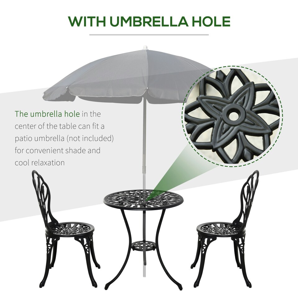 image 1 of Outsunny 3 Piece Bistro Set, Aluminium Garden Furniture with Umbrella Hole