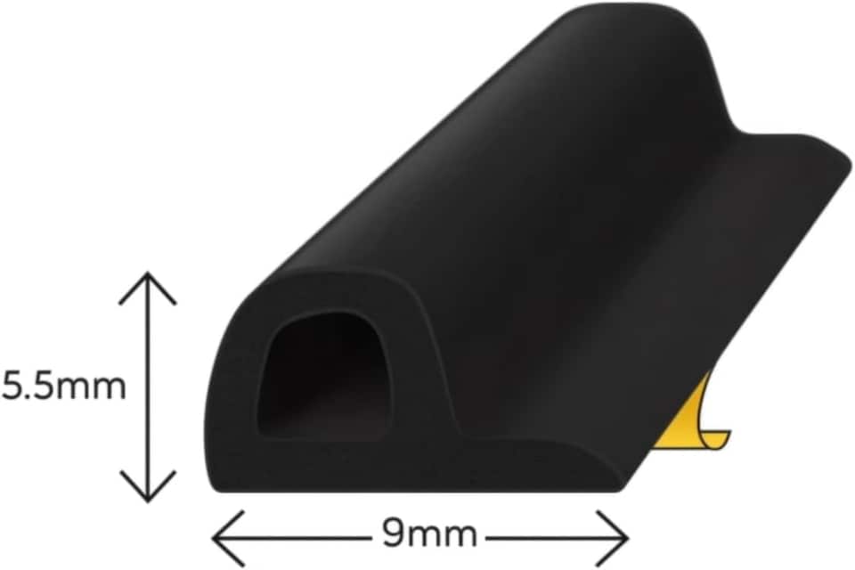 image 1 of Exitex Self Adhesive P Strip Seal 5m Draught Proofing Rubber, Seals Gaps 2mm to 5mm | Black
