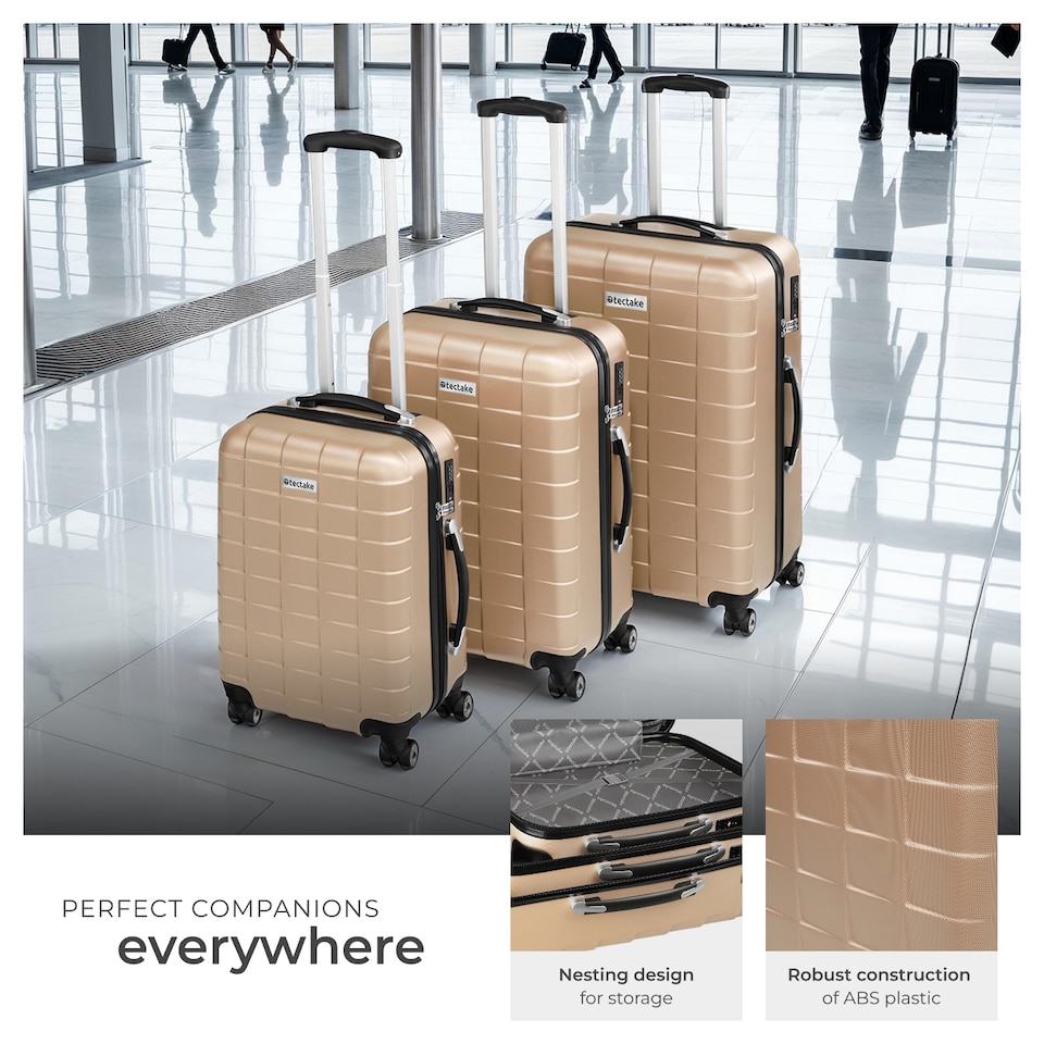 image 1 of Suitcase Set - 3 hard-shell suitcases with telescopic handle, removable wheels | Cream | champagne | 1