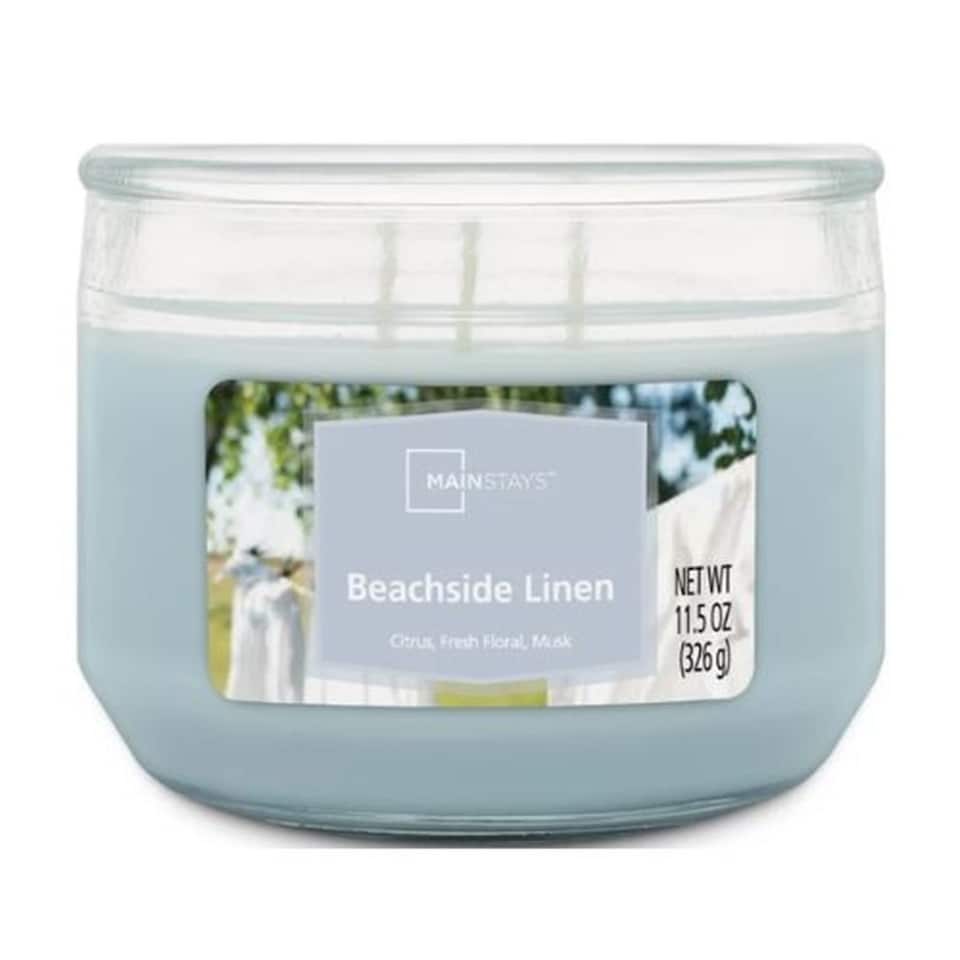 image 1 of Mainstays Beachside Linen 3 Wick Candle 11.5oz 326g