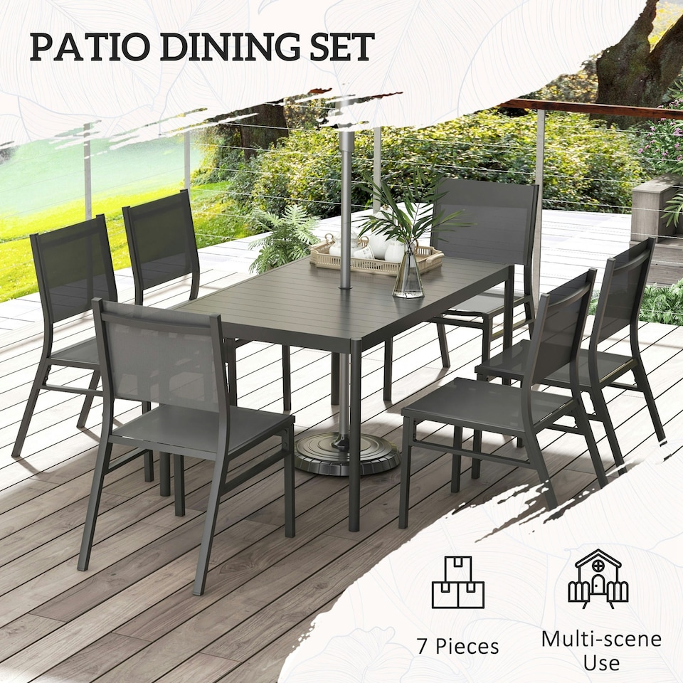 image 1 of Outsunny 7 Piece Garden Dining Set with Breathable Mesh Seat, Aluminium Top