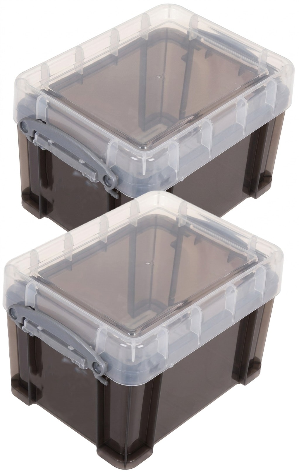 Really Useful Plastic Storage Box 3 Litre Transparent Smoke Pack of 2
