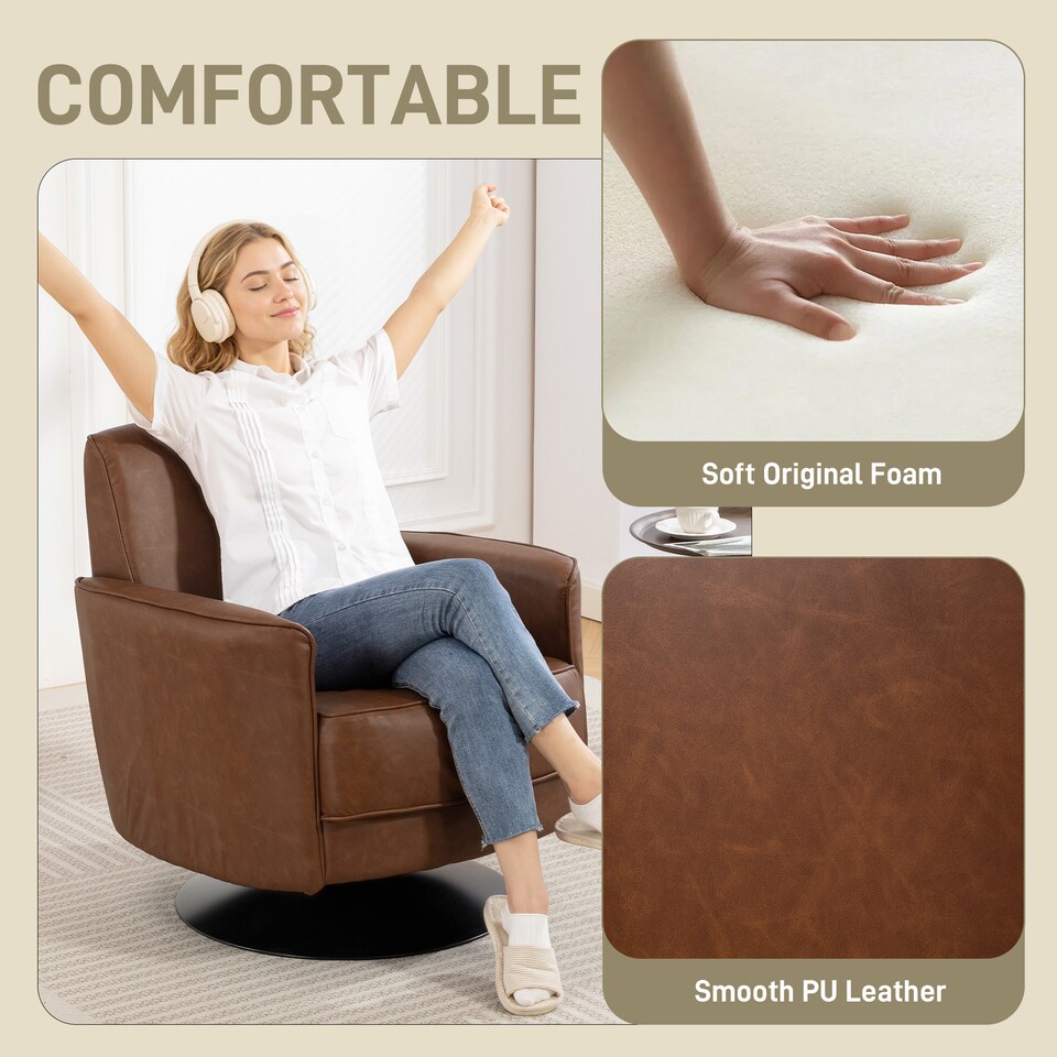 HOMCOM Retro PU Leather Accent Chair With Armrests - Brown, Tufted Design For Living Room-750922