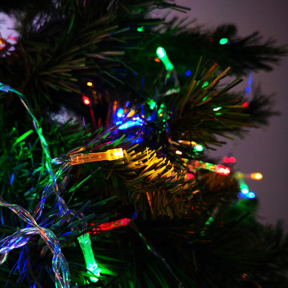 image 1 of 50 LED 5m Premier Christmas Outdoor Multi Function Battery Lights with Timer & Clear Cable in Multicoloured