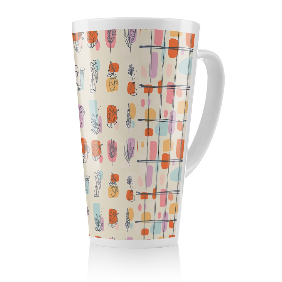 image 1 of Leaves and Flowers, Abstract shapes Designer Latte Mug