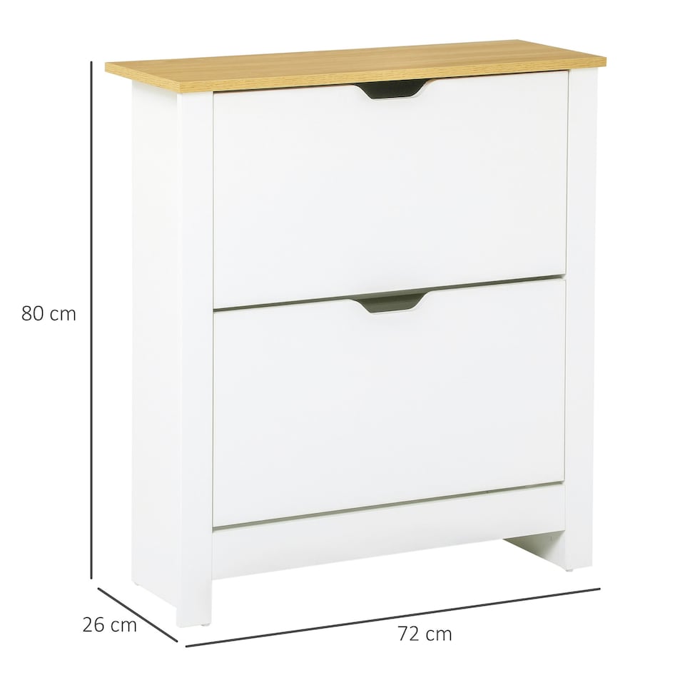image 1 of HOMCOM 12-Shoe Storage Cabinet 4 Shelves 2 Drawers Tabletop 4 Legs Modern White